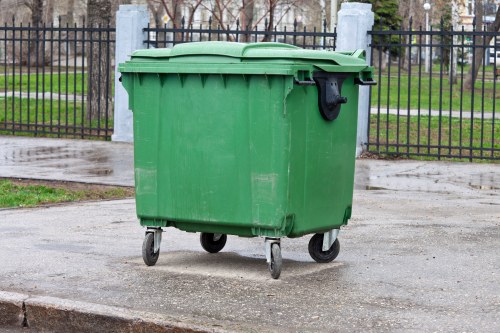 Commercial rubbish collection truck in East London