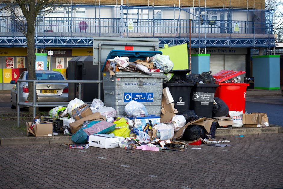 An outdoor scene showing a large quantity of discarded cardboard fruit crates stacked on the ground, with some crates leaning against each other and others partially collapsed. The crates are primaril